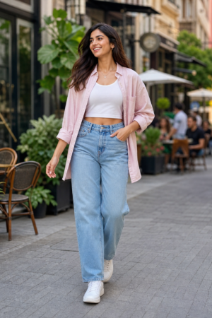 firefly gpt image modern casual fashion category image, smiling south asian woman wearing trendy everyd 252693